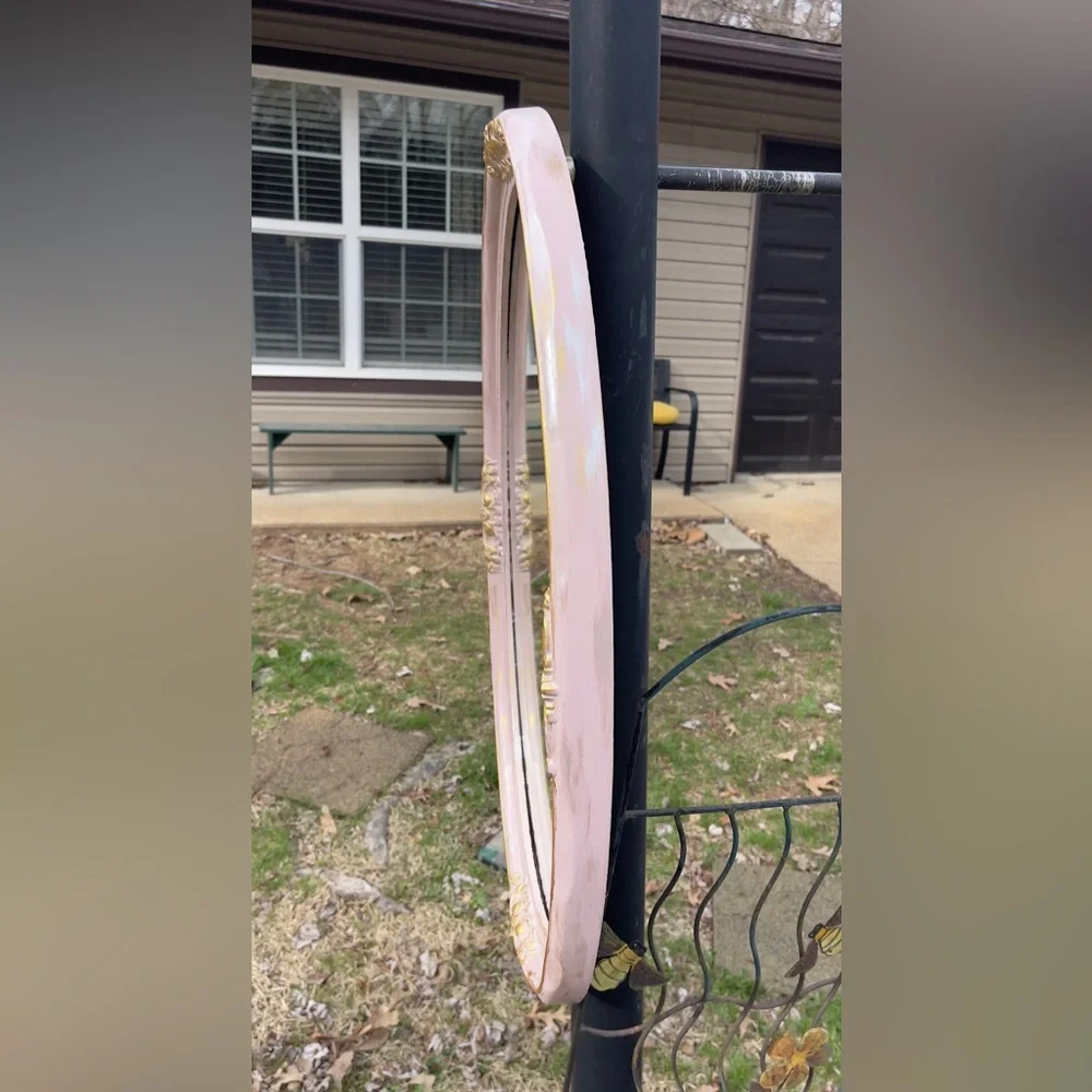 Refinished Large Vintage Oval Wall Mirror by Carolina Mirror Company 31”x25”
